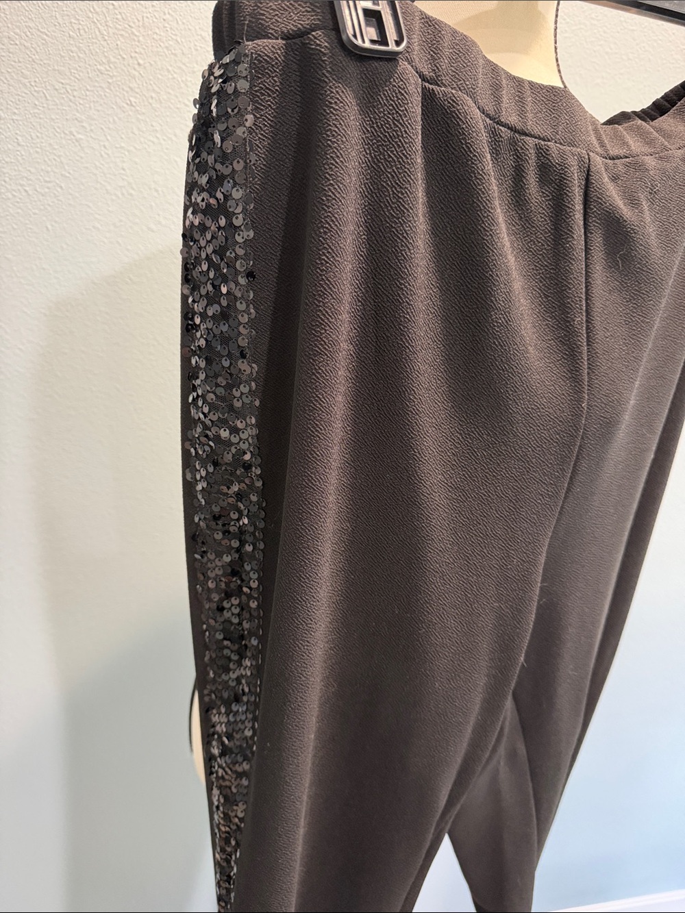 SHEIN Black Sequin-Trim Skinny Pants